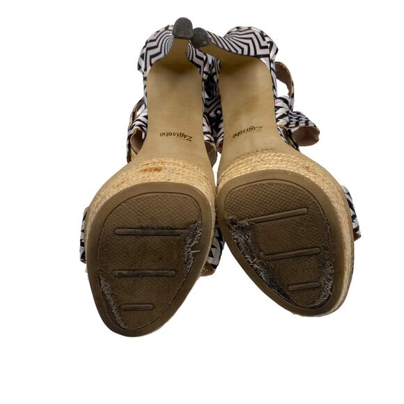 Zigi Soho Khloe Black & White Chevron Platform Sandals Size 10 Ankle Wrap Heels - Picture 12 of 12
